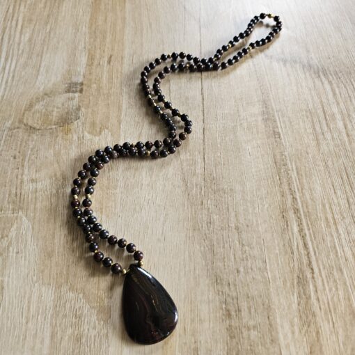 Tigereisen-Messing-Mala (2) mit Tigereisen-Anhänger (Tropfen) und Armband – Bild 6
