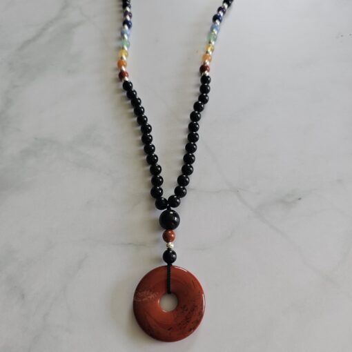 Turmalin (schwarz) -Chakra-Mala (1) mit rotem Jaspis-Donut – Bild 6