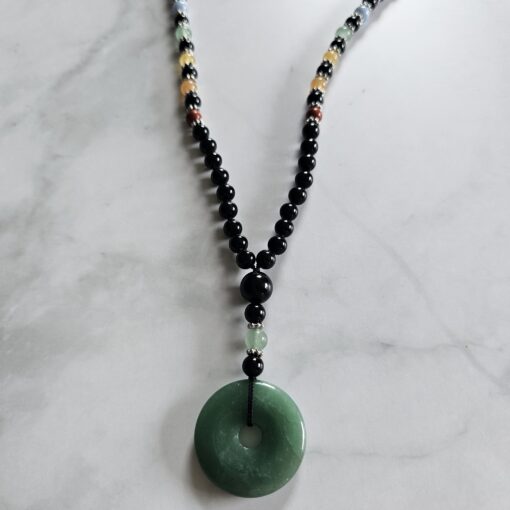 Turmalin (schwarz) -Chakra-Mala (2) mit grünem Aventurinquarz-Donut – Bild 6