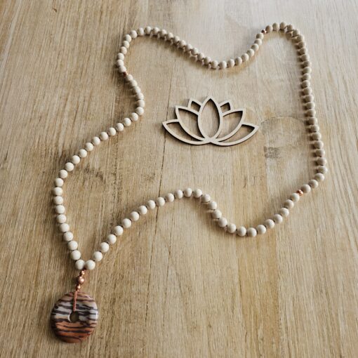 Jaspis („Elfenbein-Jaspis“) -Kupfer-Mala mit Printstone-Donut und Armband – Bild 7