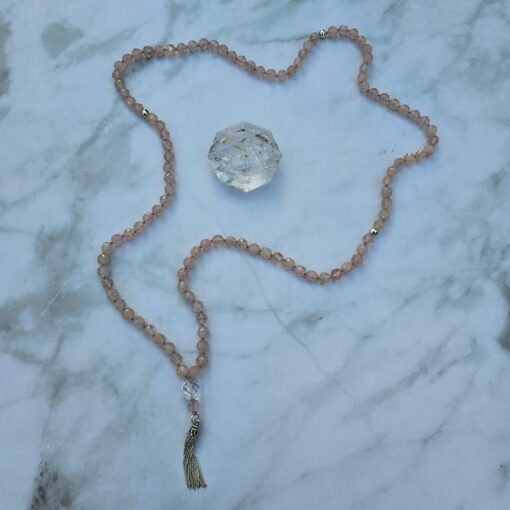 Morganit (Beryll, facettiert) -Mala mit 925 Silberquaste und Armband – Bild 7