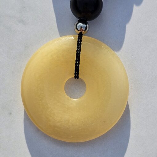 Obsidian-Chakra-Mala (2) mit gelbem Aragonit-Donut – Bild 7