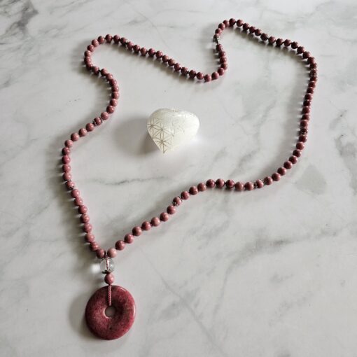 Rhodonit-Mala mit Rhodonit-Donut und Armband – Bild 7