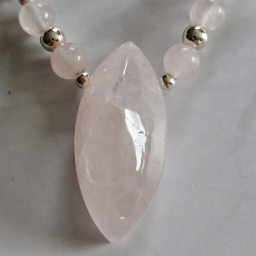 Rosenquarz-Mala mit Rosenquarz-Navette – Bild 7
