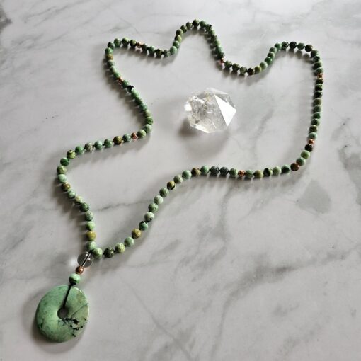 Variscit-Kupfer-Mala mit Variscit-Donut und Armband – Bild 7