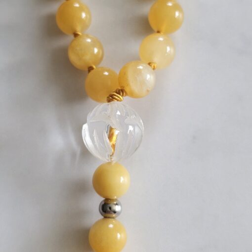 Jade (gelb) -Bergkristall-Mala mit gelbem Jade-Donut – Bild 7