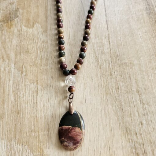Jaspis („Picasso-Jaspis“) -Mala (1) mit „Picasso-Jaspis“-Anhänger und Armband – Bild 7
