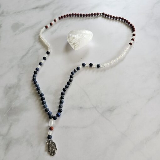 Achat (weiß) -Dumortierit-Jaspis (rot) -Mala (matt) mit Edelstahlanhänger und Armband – Bild 7