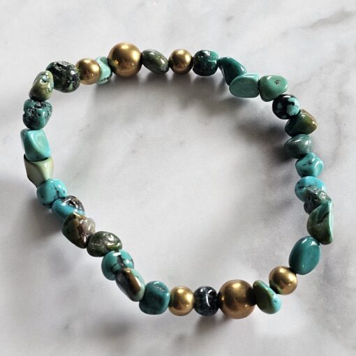 Türkis (Kiesel) -Messing-Mala mit Türkis-Anhänger (Freiform) und 2 Armbändern – Bild 5