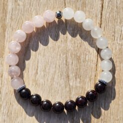 Granat-Rosenquarz-Schneequarz-Armband