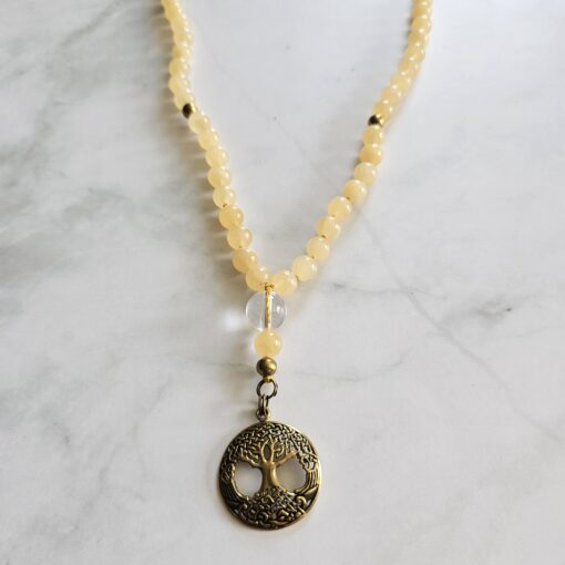 Serpentin (gelb) -Mala mit Messinganhänger (Baum des Lebens) und Armband – Bild 8