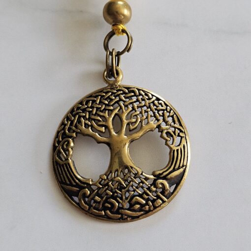 Serpentin (gelb) -Mala mit Messinganhänger (Baum des Lebens) und Armband – Bild 9