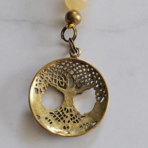 Serpentin (gelb) -Mala mit Messinganhänger (Baum des Lebens) und Armband – Bild 10