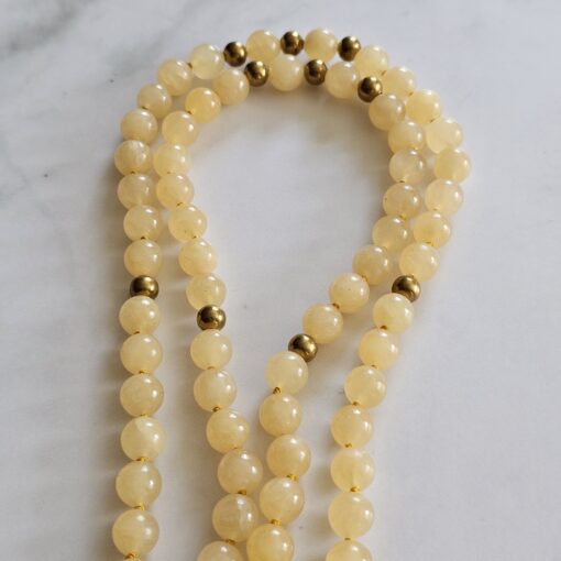 Serpentin (gelb) -Mala mit Messinganhänger (Baum des Lebens) und Armband – Bild 12