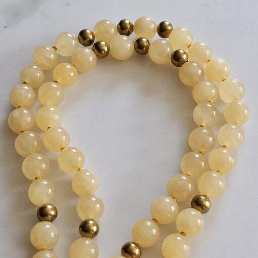 Serpentin (gelb) -Mala mit Messinganhänger (Baum des Lebens) und Armband – Bild 13