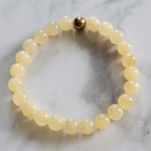 Serpentin (gelb) -Mala mit Messinganhänger (Baum des Lebens) und Armband – Bild 4