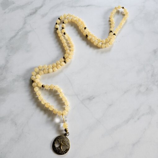 Serpentin (gelb) -Mala mit Messinganhänger (Baum des Lebens) und Armband – Bild 6
